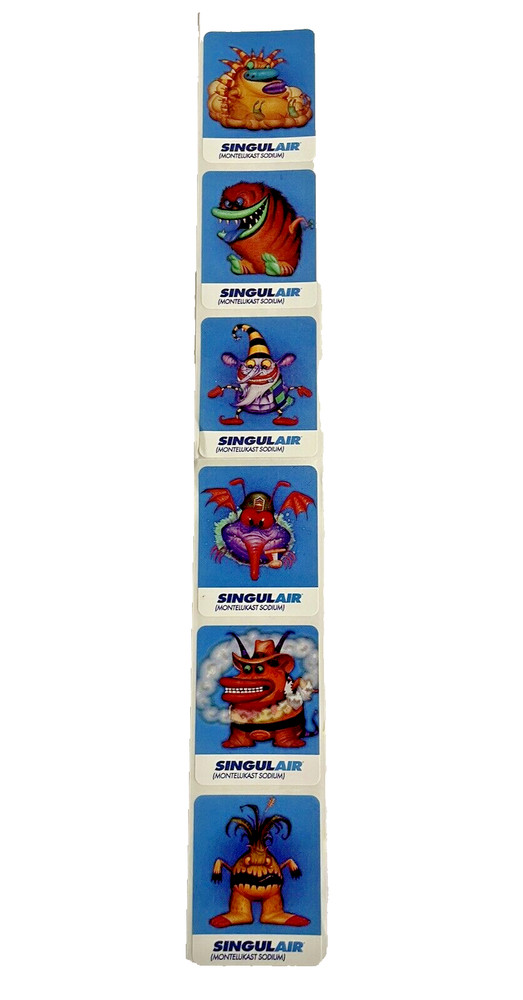 Vintage SINGULAIR Monster Stickers Lot of 6 Collectible Pharmaceutical Drug Rep