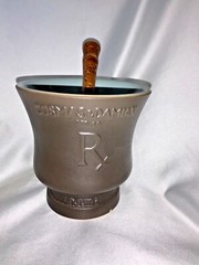 COSMAS & DAMIAN Pharmacy Motar & Pestle Porcelain RX wood Pestle CORICIDIN