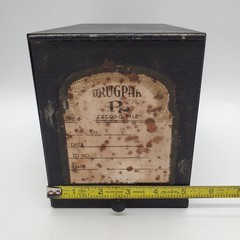 Vintage Black Metal Drugpak Rx Prescription Record File Pharmacy Box, Apothecary