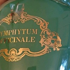 VTG Eli Lilly Ceramic Green Gold Trim Apothecary Jar-Symphytum Officinale #5-179