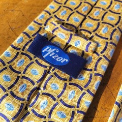 Pfizer Neck Tie Silk Blue Pill Yellow Men’s Necktie Pharmaceutical Gift