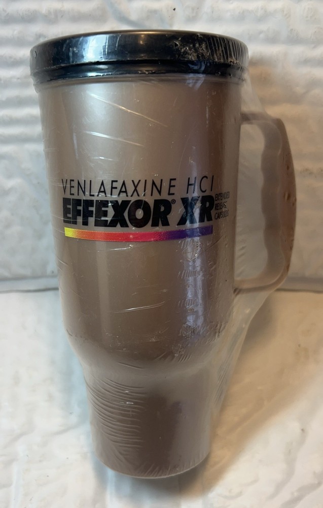 Effexor XR Mug Drug Rep Pharmaceutical Promo Advertising Plastic W/ Lid – New