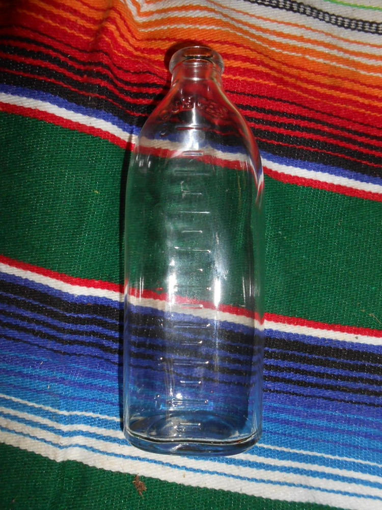 Vintage 1950s 1960s Unmarked Glass Embossed Laying Baby Nursing Bottle 8oz.