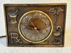 Vintage Pharmacist Apothecary with Alchemy Symbol Rx Pharmacy Desk Clock – Works