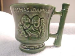 VTG Schering Cosmas & Damian Mortar Coricidin Pharmacy Herbalist – green