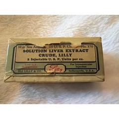 Vintage Eli Lilly Solution Liver Extract Crude apothecary Medicine Box 1942
