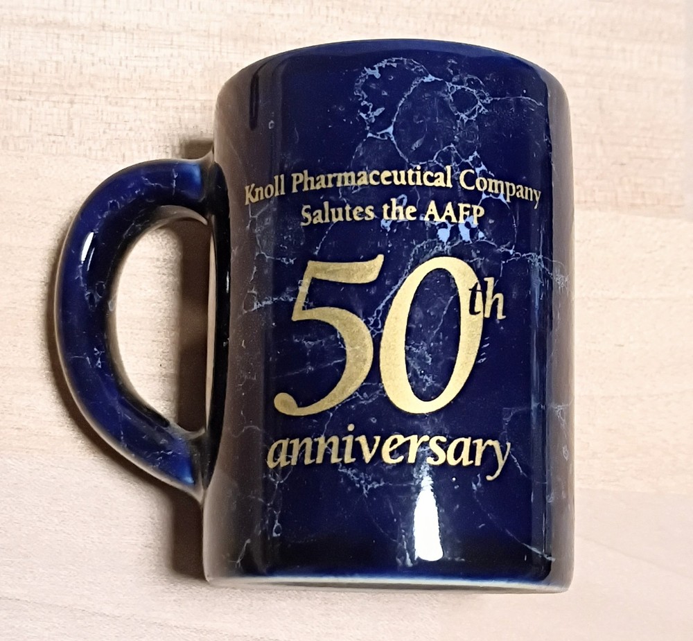 Knoll Pharmaceuticals AAFP 50th Anniversary Mini Mug, Shot Glass, Toothpick Blue