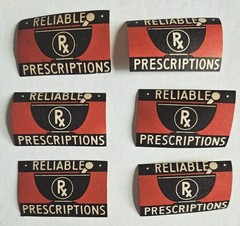 Lot of 6 Vintage Old Reliable Rx Prescription Labels/Stickers Mortar Pestle Logo