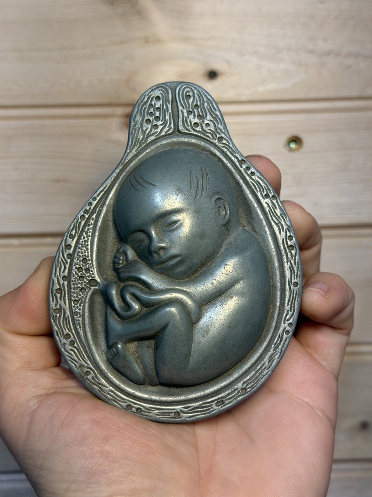 Vtg 1950-60s Parke-Davis Tabron Pharmaceutical Fetus Baby Pewter Paperweight