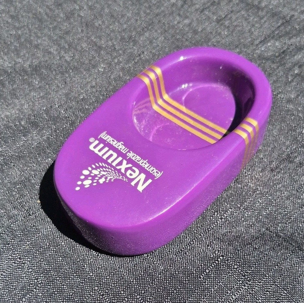 Vtg Pharmaceutical Advertising Branded Purple Ceramic Trinket Dish Tray Promo