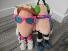 Atrovent Nasal Spray Plush Advertising Promo Giant Noses on Bench Earmuffs Scarf