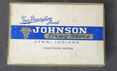 Vintage 1940s-50s Prescription Pill Box Johnson Drug Store Lynn Indiana
