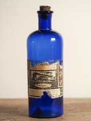 Antique Victorian Blue Bottle with Stopper and Original Label -Sold Individually