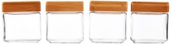 Anchor Hocking 1-Quart Stackable Jars with Bamboo Lids, Set of 4, Clear Glass –