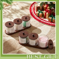 Vesici 6 Pack Bathroom Canisters Ribbed Apothecary Jars with Bamboo Lids 2 Ba…