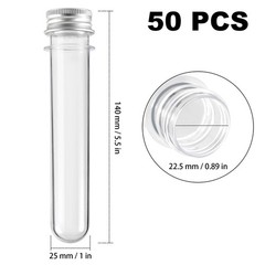 HOZEON 50 PCS 5.5 x 1 inch Clear Plastic Test Tubes with Caps, 40 ml Test Tub…