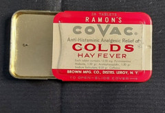 Old Empty Advertising Medicine Tin Ramon’s COVAC Colds Hay Fever Brown Mfg Leroy