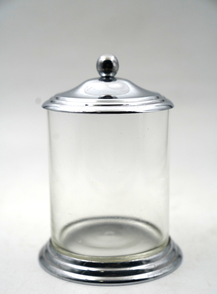 1950’s Style Chrome Apothecary Medical Glass Jar Canister with Lid