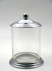 1950’s Style Chrome Apothecary Medical Glass Jar Canister with Lid