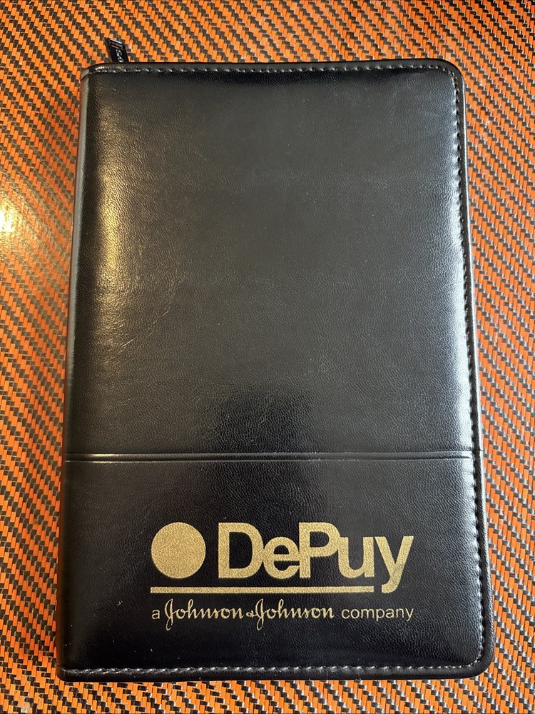Depuy Johnson & Johnson Co. Leather Leeds Notebook Organizer Leather Black Rare