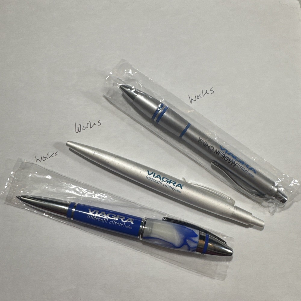 Lot of 3 VIAGRA Pharmaceutical Drug Rep Promotional Pens Metal & Plastic