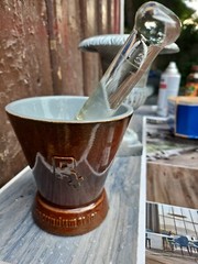 Vtg Mortor / Glass Pestle RX Secundum Artem 5×5 Advertising Commemorative