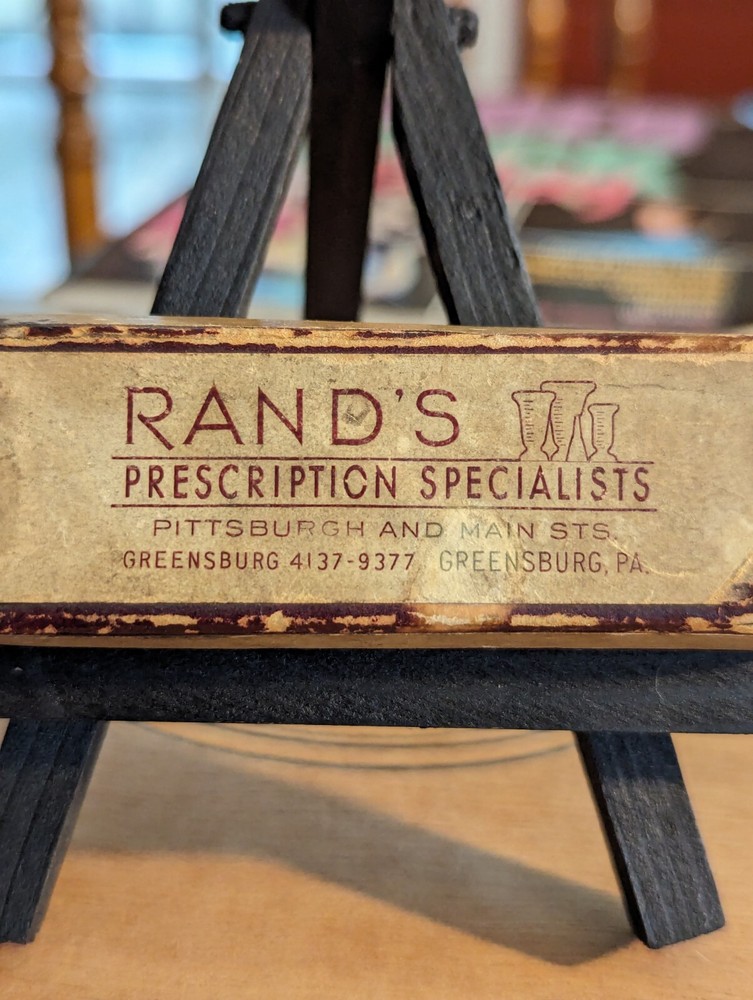 Vintage RAND’S PRESCRIPTION SPECIALISTS Pill Box Hinged Cardboard Greensburg, PA