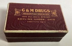 1941 VTG PRESCRIPTION CARDBOARD PILL BOX G & M DRUGS BOWLING GREEN OH DR RASOR