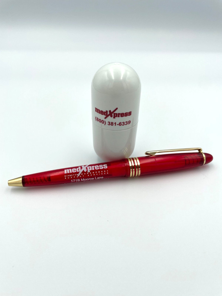 VTG MedXpress Capsule Highlighter with Red & Gold Ballpoint Drug Rep Promo Pen
