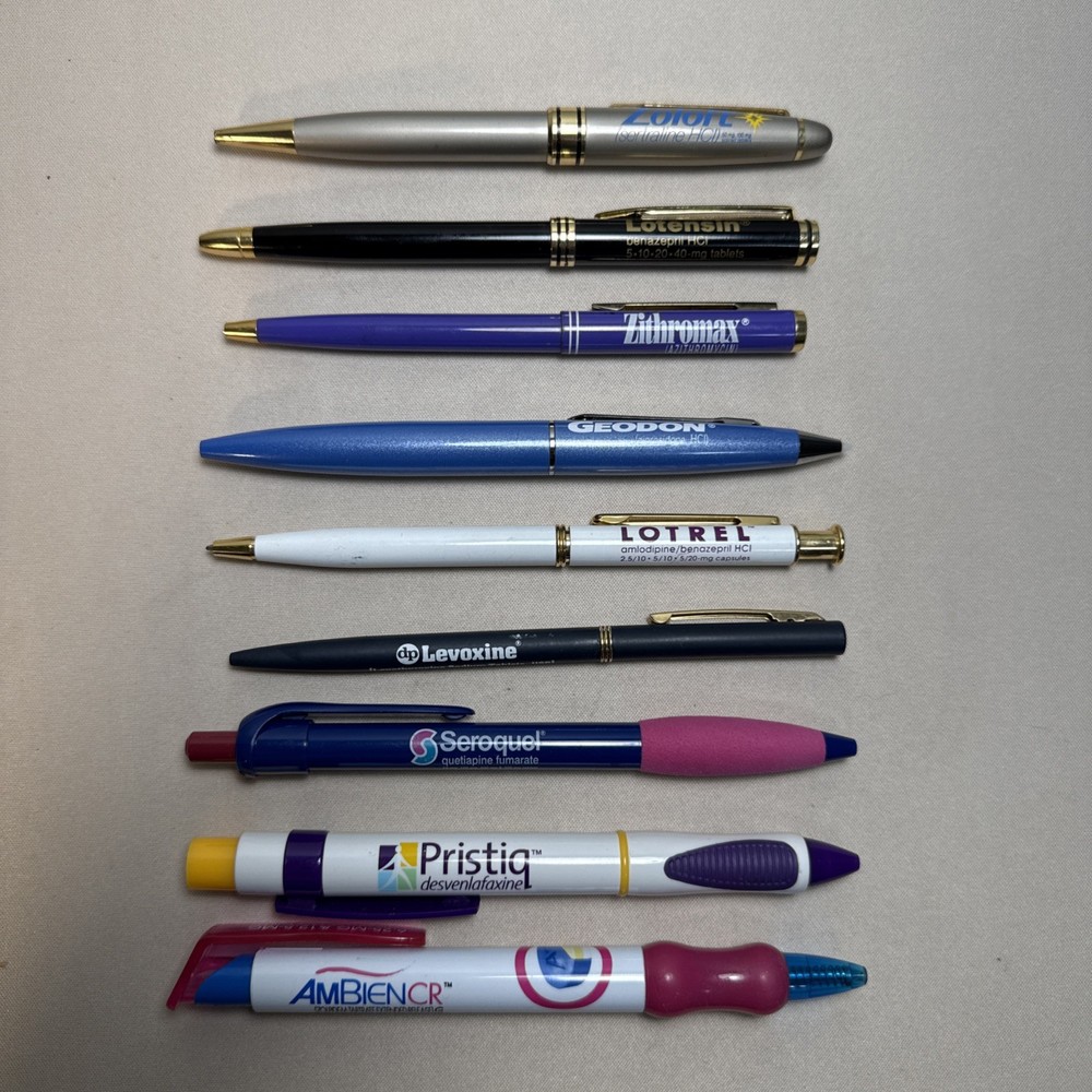 Vintage Pharamaceutical Drug Rep Promo Collectible Promotional Pens Lot 9 Writes