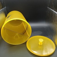 Medicine Advertisement Multi-purpose Vanity Canister 9″X6″ Yellow Plastic Vtg