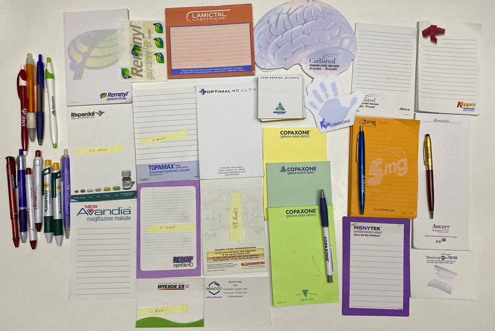Pharmaceutical Drug Rep Notepads (22) and Pens (14) Miscellaneous Lot