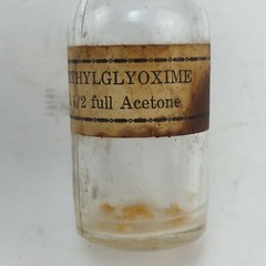 Laboratory Material Chemical Bottle Dimethylglyoxime Glass/Metal Vintage Used