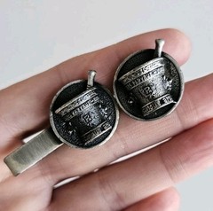 Vintage Pharmacist Tie Bar & Single Cufflink Set RX Apothecary Mortar Pestle
