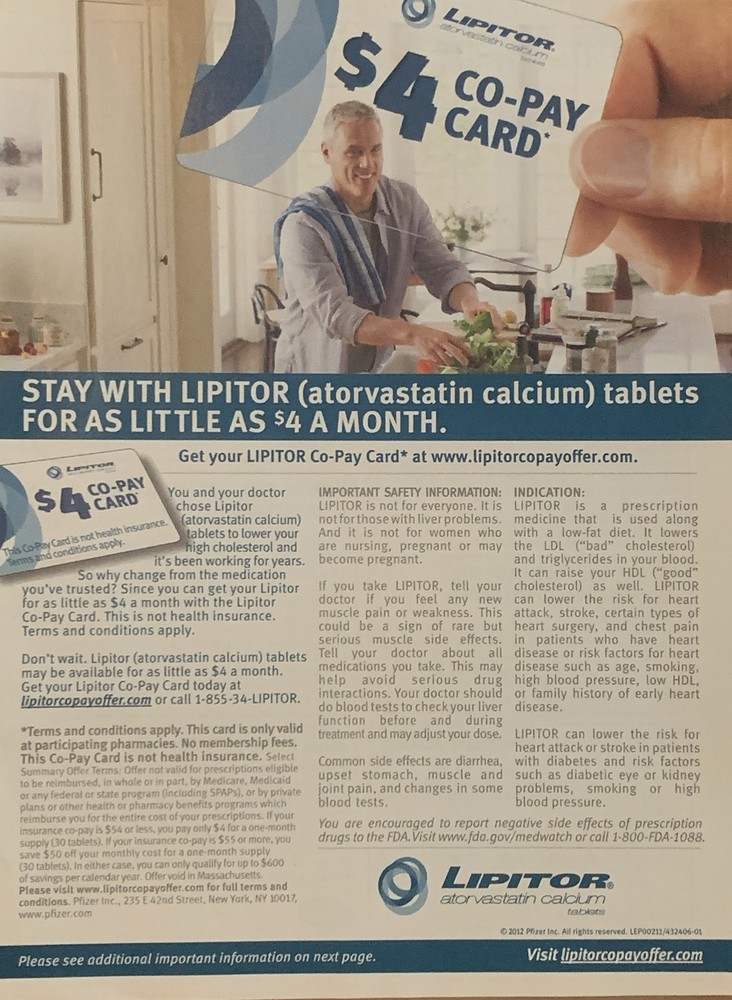 2012 Lipitor PRINT AD Lower Cholesterol Co-Pay Card Pfizer Pharmaceutical PA05