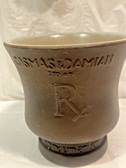 Vtg Schering Cosmas & Damian Ceramic Mortar Footed Rx Apothecary Jar *No Pestle*