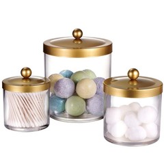 SheeChung 3-Pack Plastic Apothecary Jars with Gold Metal Lids – Large 50oz, 2…