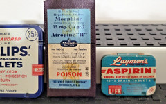 Vintage -Unique- 9 medicine advertising tins Rexall, Fixaco, Laymon’s +6