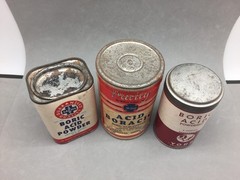 Vintage Boric Acid Box Can Lot 3 EMPTY Sachs, York, Continental Drug Alton IL