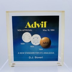 Vintage Advil commemorative acrylic desk plaque Paperweight 1984 Pharmaceutical