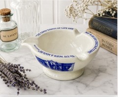 VTG Apothecary Ceramic Ashtray Blue & White Pharmacy Advertising C. Lamb Quote