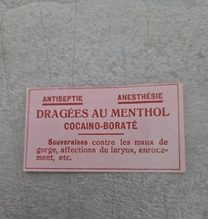 Vintage medicine label In French – Translated: Menthol Dragons/Cocaine-Borate