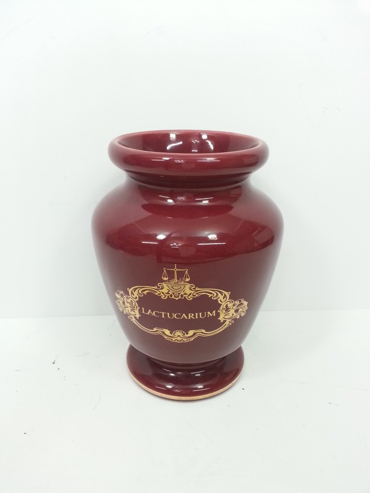 Vintage Eli Lilly Apothecary Jar Lactucarium Red Ceramic Gold Decal replacement