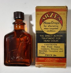 Vintage 1939 ARZEN NOSE DROPS Never-Used BOTTLE & BOX~Laboratories, CLINTON, IA.