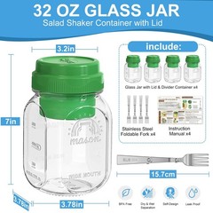 [UPGRADE] 4 Pack Green Salad Jars with Lids and Airtight Silicone Dressing Cu…