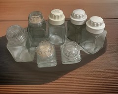 SQUIBB Pharmaceutical Vintage Square Medicinal Apothecary Clear Glass Bottle 7PC