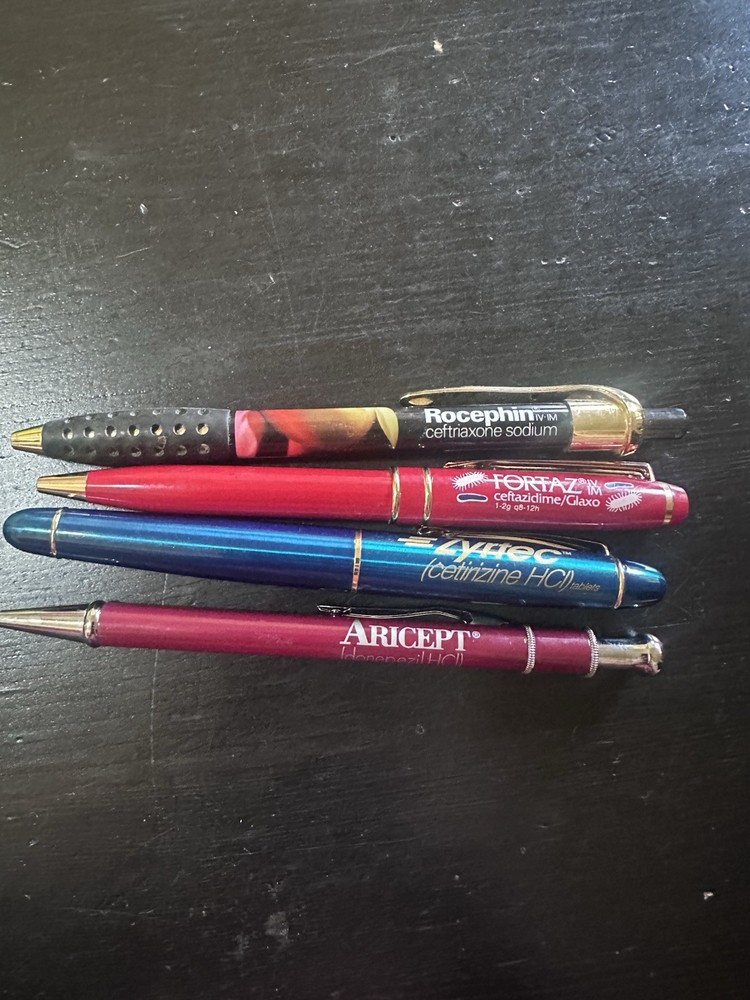 Pharmaceutical Drug Rep Pens (4) Aricept, Fortaz, Rocephin, Rocephin (working)