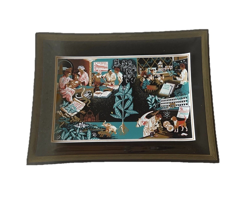 Vintage 1960s Rauwolfia Squibb Pharmaceutical Advertising Glass Candy Dish Tray