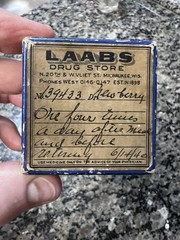 Vintage 1940 “Laabs” Drug store prescription Pill Box 2”x2”