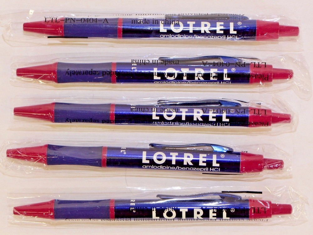 5 Lotrel Pharmaceutical Beautiful Slimline Heavy Metal Pens New in Sleeve